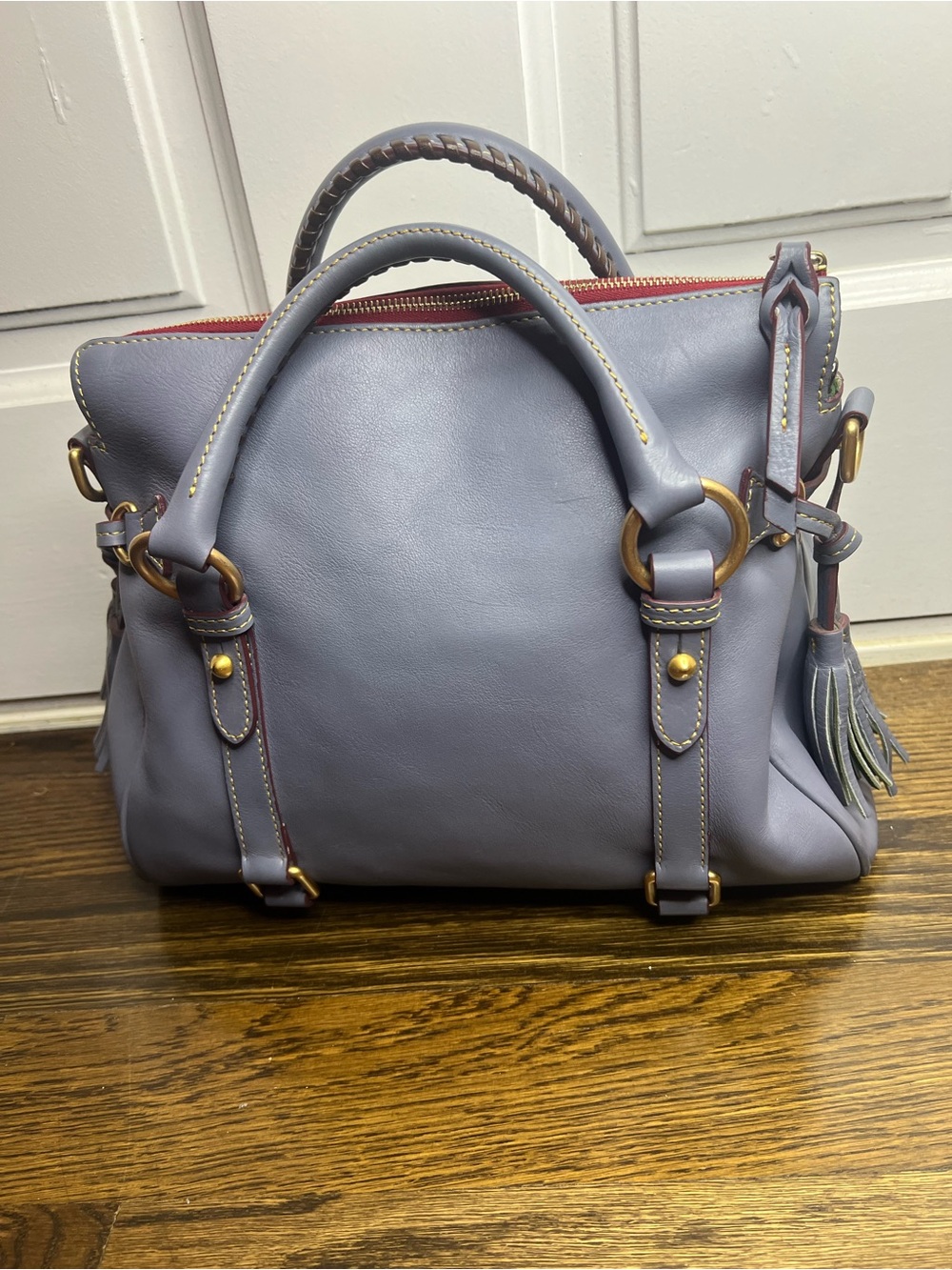 Dooney & Bourke Steel Blue Leather Satchel - Picture 3 of 11